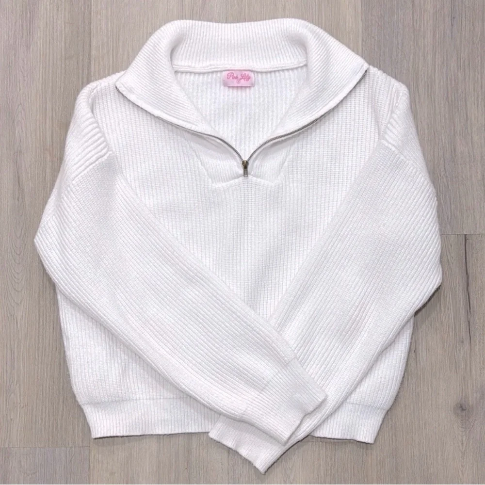 Pink Lily White Cowl Neck Sweater